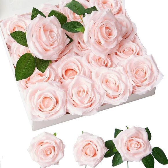 Other - 16 Count Blush Pink Silk Roses 4 Inch Heads & Stems Bouquet Flowers New